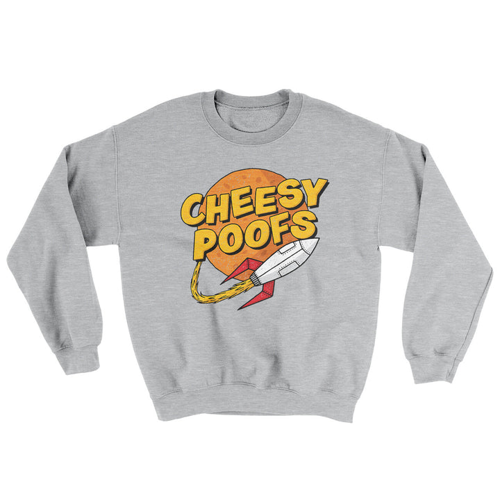 Cheesy Poofs Ugly Sweater Crewneck Sweatshirt 50/50 Cotton Poly Blend Loose Fit