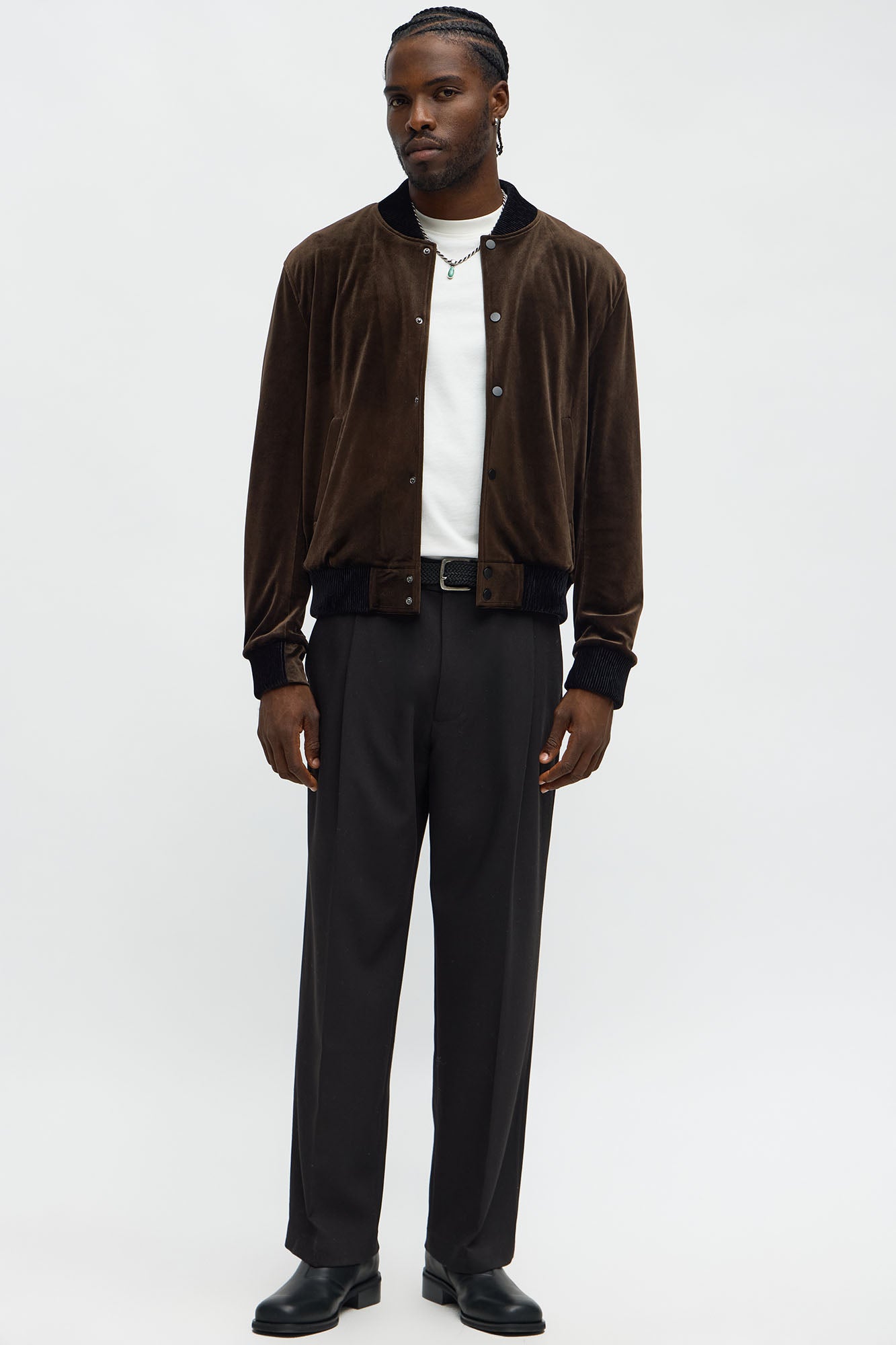 Elevated Velvet Bomber Jacket in Brown - Premium Soft Fabric