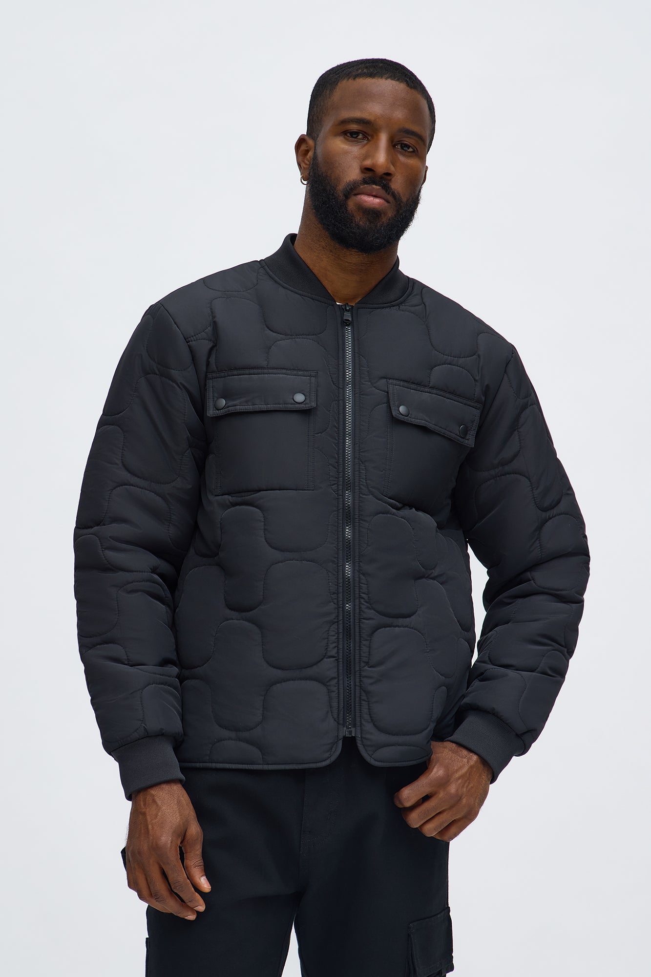 Geo Quilted Jacket - Black Quilted Puffer Jacket for Women