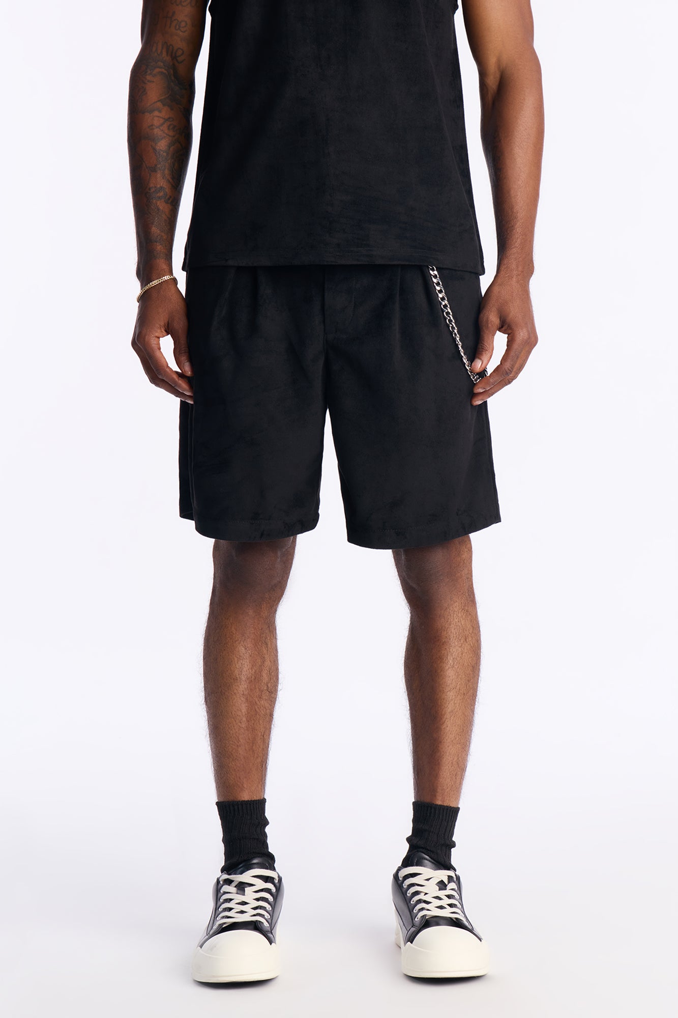 Liberty Chain Suede Short - Black Regular Fit Men's Shorts
