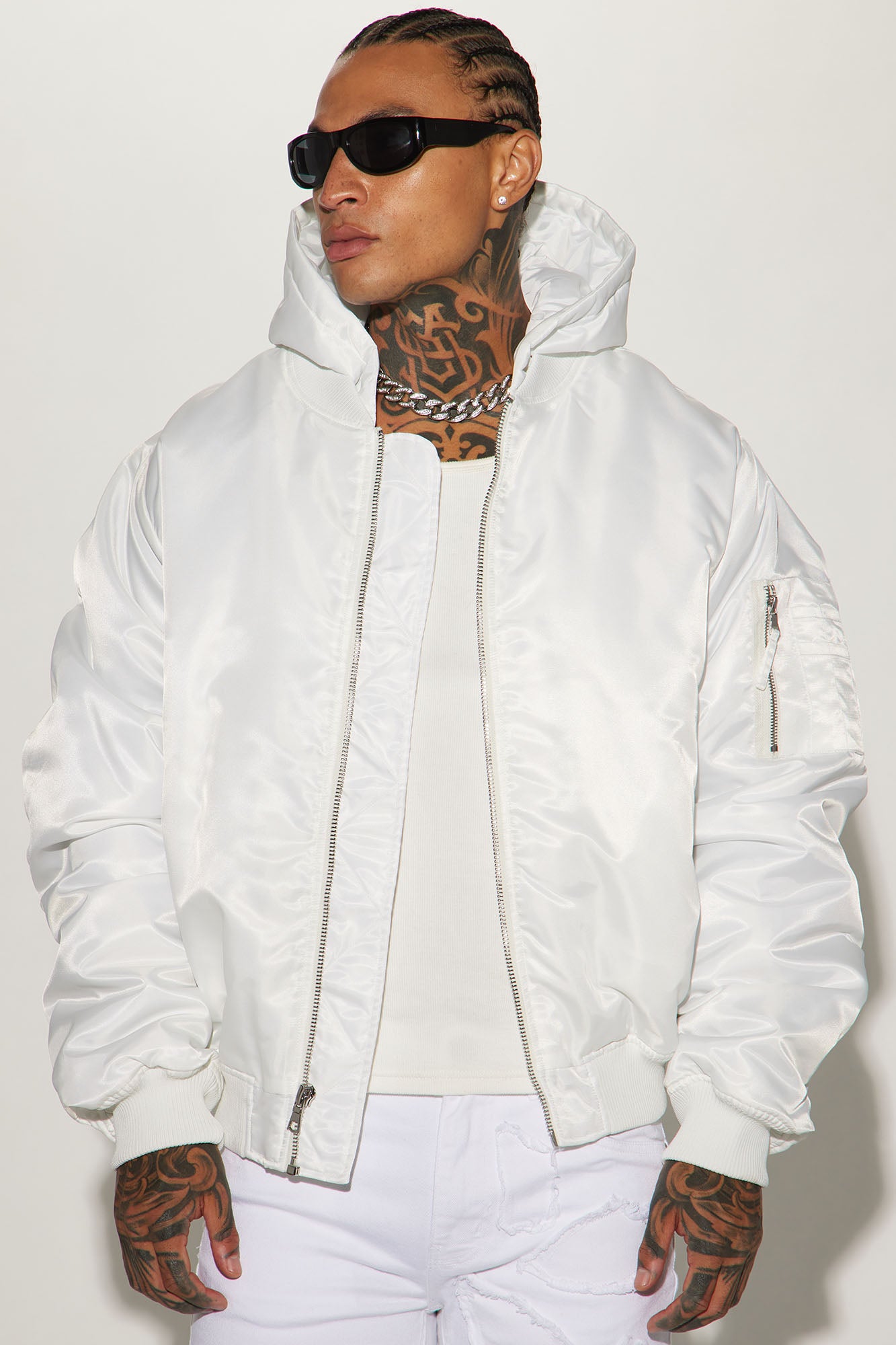 Pecos Hooded Bomber Jacket - White, Men's Fashion Outerwear