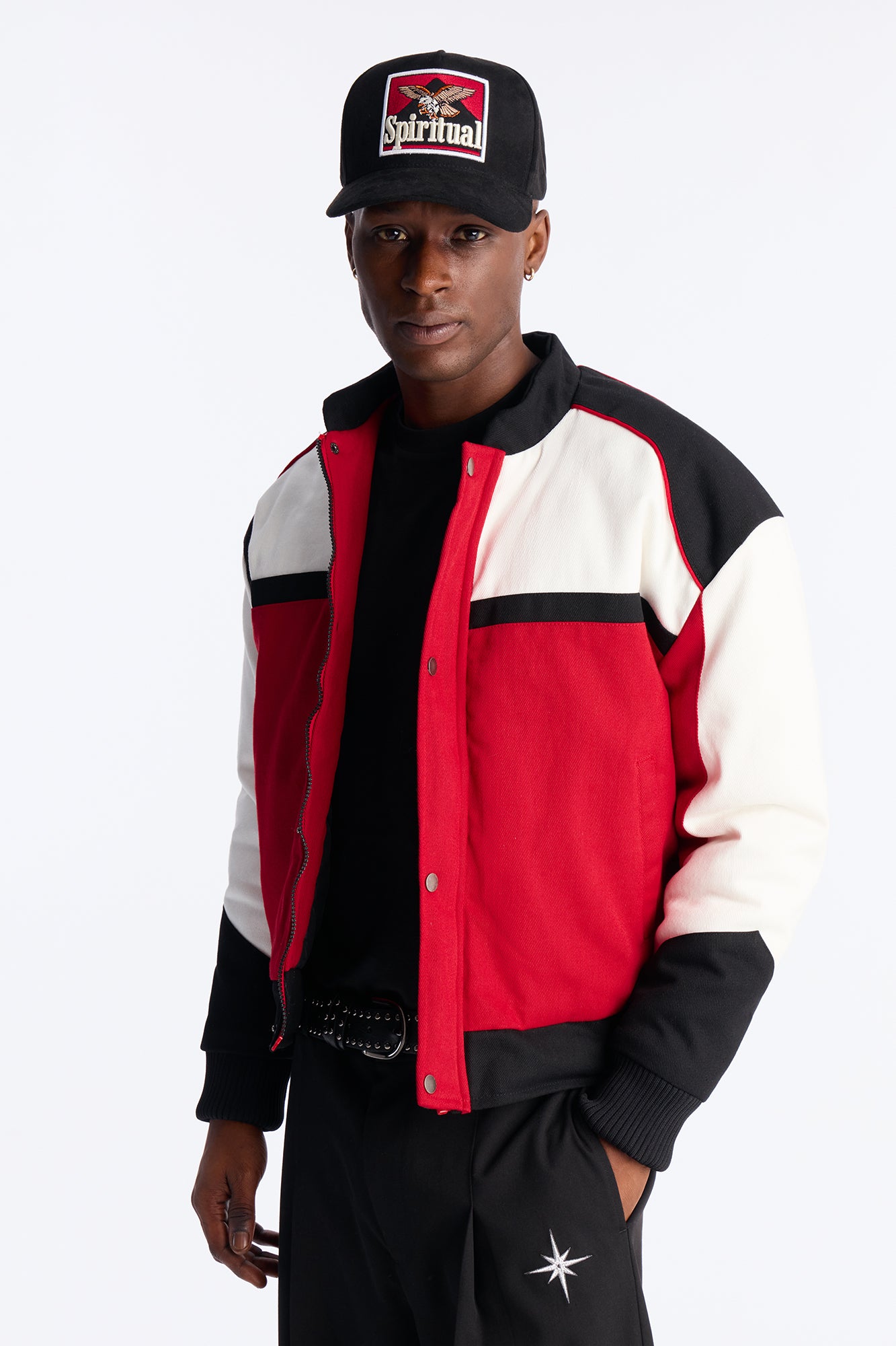 Victory Lap Color Block Bomber Jacket - Red Combo