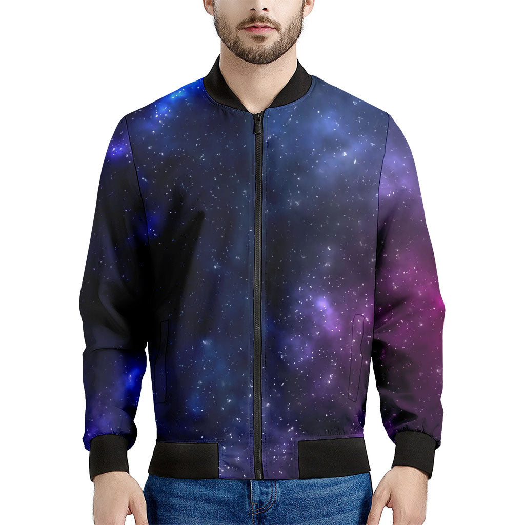 Blue Purple Cosmic Galaxy Space Print Men's Bomber Jacket